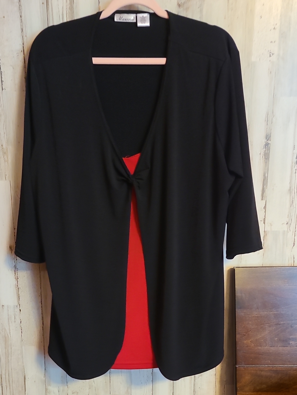 Mascara Black Open-Front Cardigan with Red Tank Insert